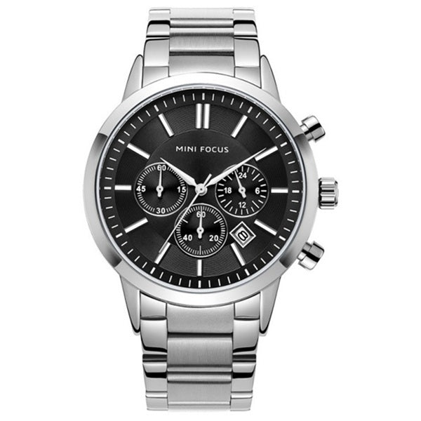 Mini Focus MF0188G Silver Black Men’s Stainless Steel Watch - Elegant and Durable