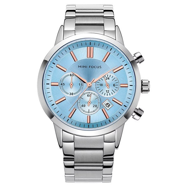 Mini Focus MF0188G Silver Light Blue Men’s Stainless Steel Watch - Elegant and Durable