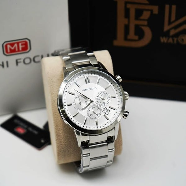 Mini Focus MF0188G Silver White Men’s Stainless Steel Watch - Elegant and Durable
