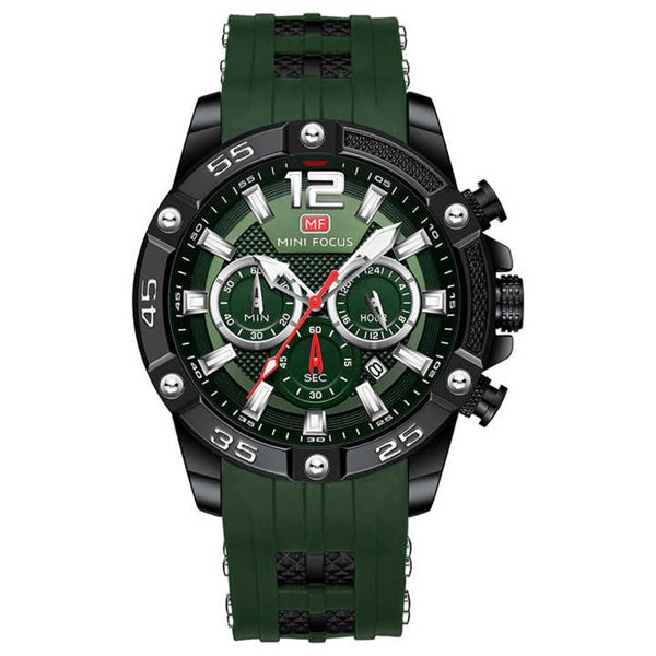 Mini Focus MF0349G Army Green Men's Silicone Strap Watch - Stylish and Durable