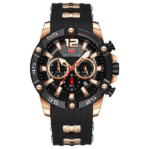 Mini Focus MF0349G Black Gold Men's Silicone Strap Watch - Stylish and Durable