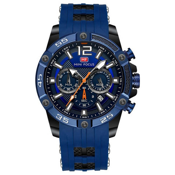 Mini Focus MF0349G Blue Black Men's Silicone Strap Watch - Stylish and Durable