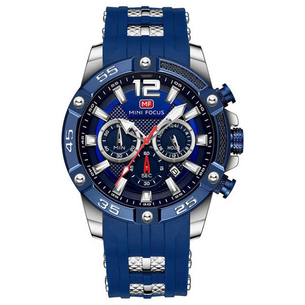 Mini Focus MF0349G Blue Silver Men's Silicone Strap Watch - Stylish and Durable