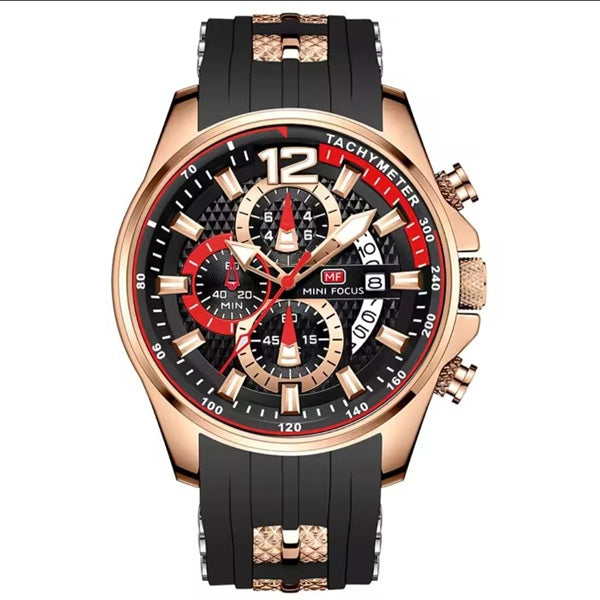 Mini Focus MF0350G Black Gold Men's Silicone Strap Watch - Stylish and Durable