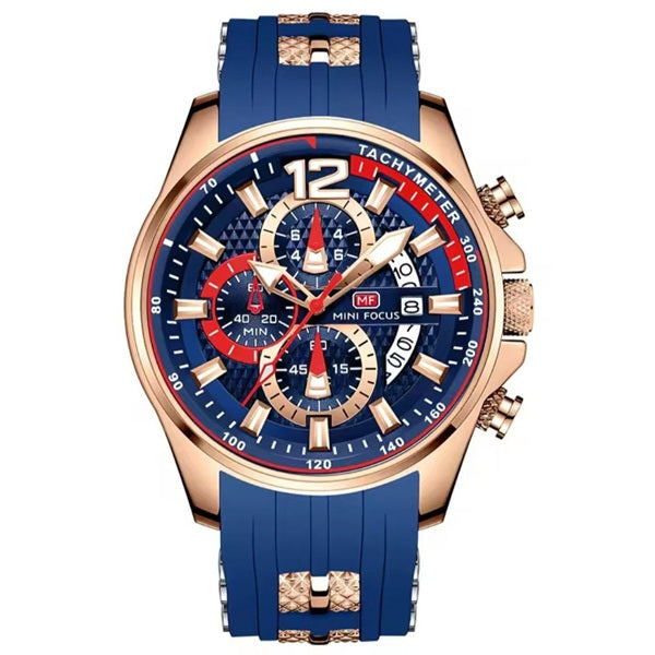 Mini Focus MF0350G Blue Gold Men's Silicone Strap Watch - Stylish and Durable