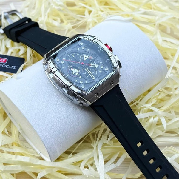 Mini Focus MF0399G Silver Black Men's Silicone Strap Watch - Stylish and Durable