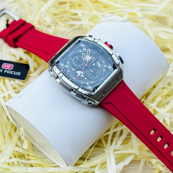 Mini Focus MF0399G Silver Red Men's Silicone Strap Watch - Stylish and Durable