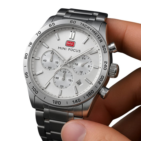 Mini Focus MF0403G Silver White Men's Stainless Steel Watch - Elegant and Durable Design
