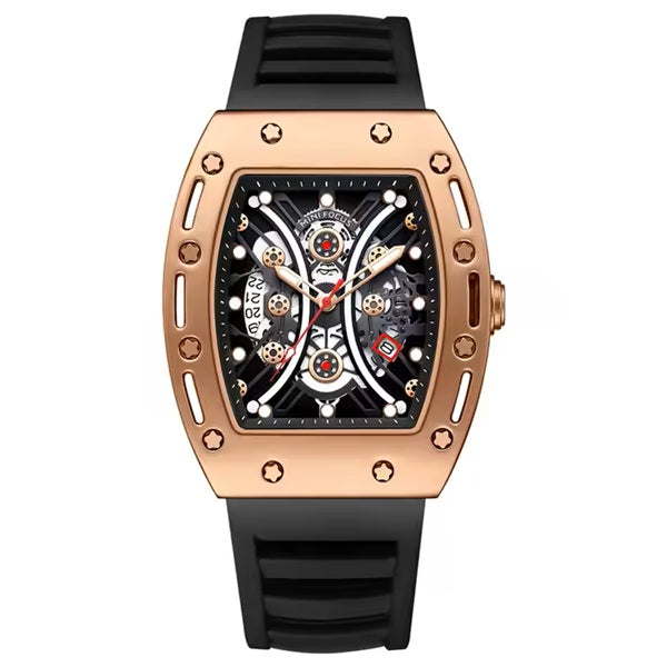 Mini Focus MF0420G Black Gold Men's Silicone Strap Watch - Stylish and Durable