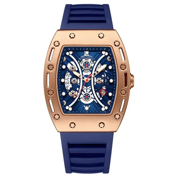 Mini Focus MF0420G Blue Gold Men's Silicone Strap Watch - Stylish and Durable