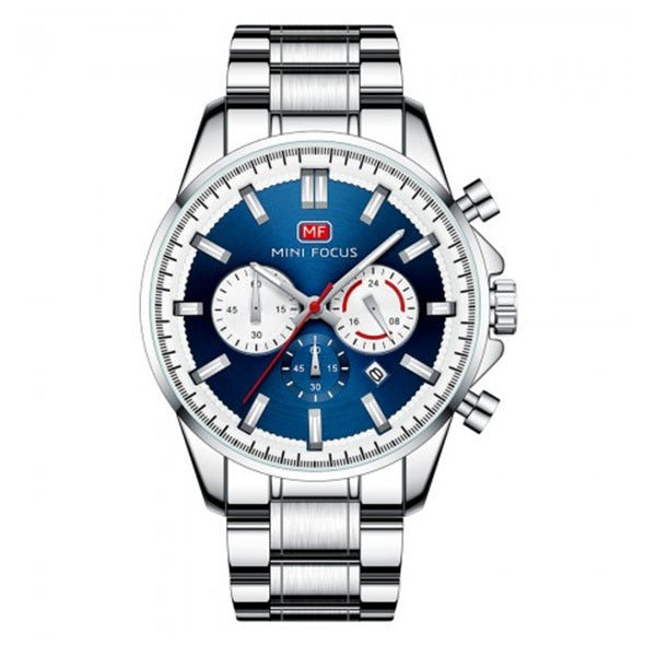 Mini Focus MF0469G Silver Blue Men's Mesh Bracelet Watch - Stainless Steel Design