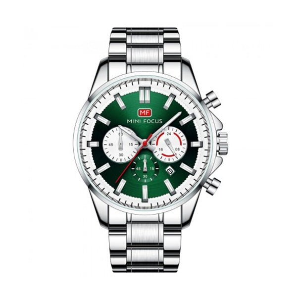 Mini Focus MF0469G Silver Green Men's Mesh Bracelet Watch - Stainless Steel Design