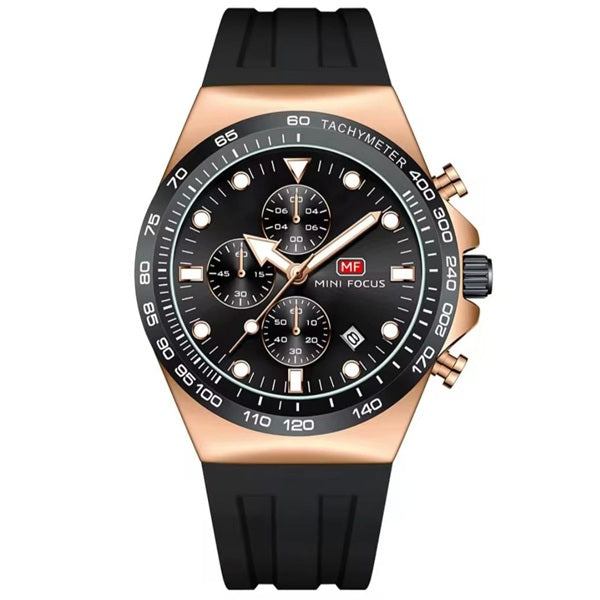 Mini Focus MF0488G Rose Gold Black Men's Silicone Strap Watch - Stylish and Durable