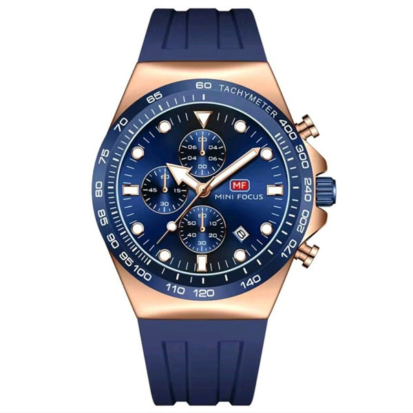 Mini Focus MF0488G Rose Gold Blue Men's Silicone Strap Watch - Stylish and Durable