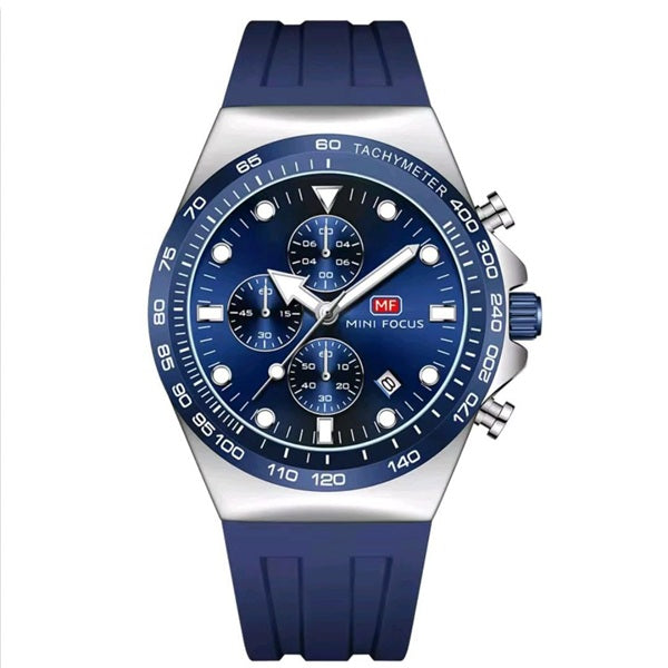 Mini Focus MF0488G Silver Blue Men's Silicone Strap Watch - Stylish and Durable