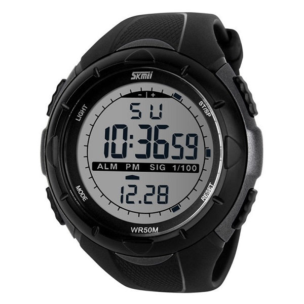 Skmei1025 Black Silver Digital Sports Watch for Men - Waterproof Multifunctional
