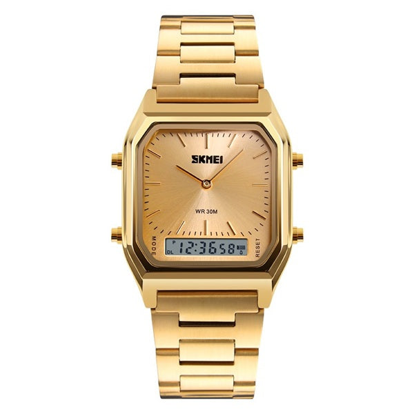 Skmei 1220 Gold White Stainless Steel Square Analog-Digital Watch - Luxurious and Durable