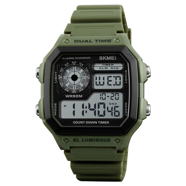 Skmei 1299 Army Green Multifunction Digital Men’s Sports Watch - Sleek and Practical
