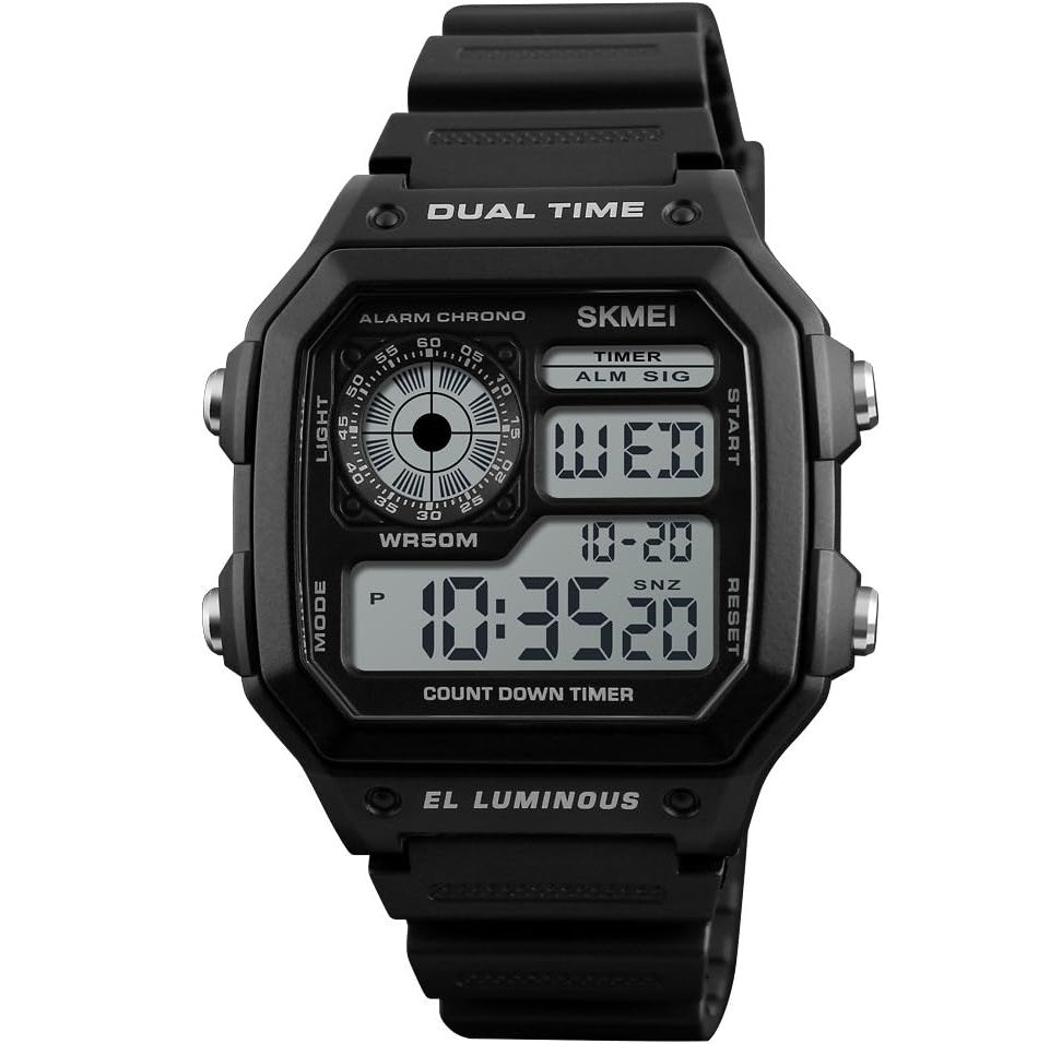 Skmei 1299 Black Multifunction Digital Men’s Sports Watch - Sleek and Practical