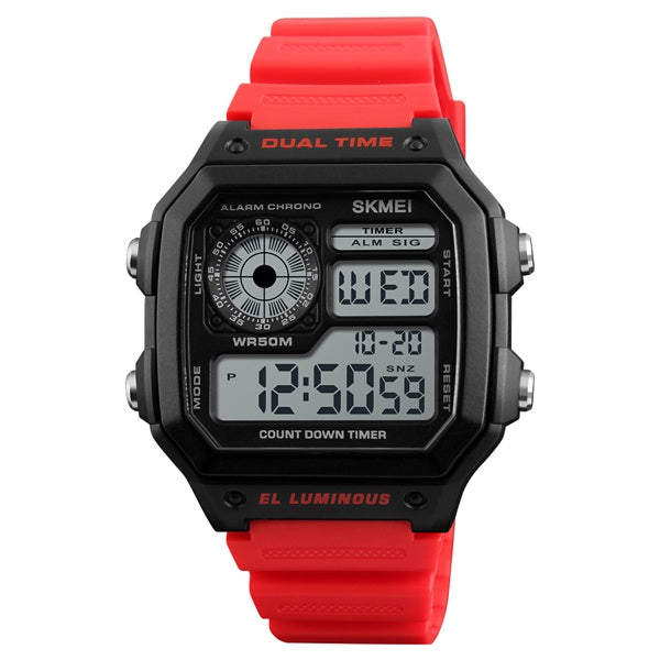 Skmei 1299 Red Multifunction Digital Men’s Sports Watch - Sleek and Practical