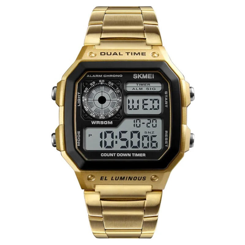 Skmei 1335 Gold Digital Stainless Steel 2-Time Business Men’s Watch - Sophisticated and Versatile