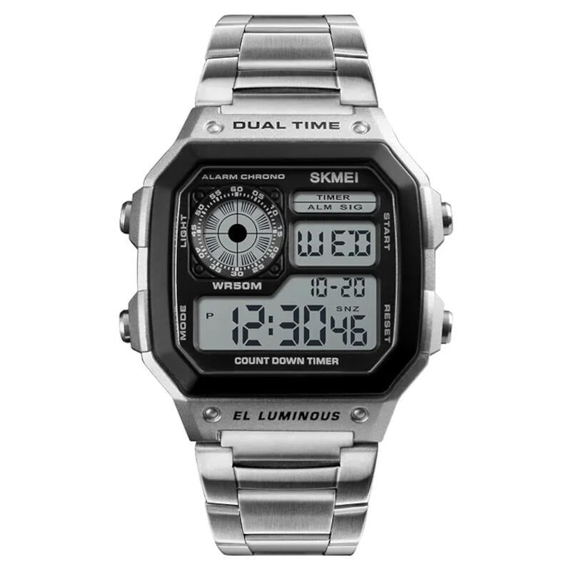 Skmei 1335 Silver Digital Stainless Steel 2-Time Business Men’s Watch - Stylish and Durable