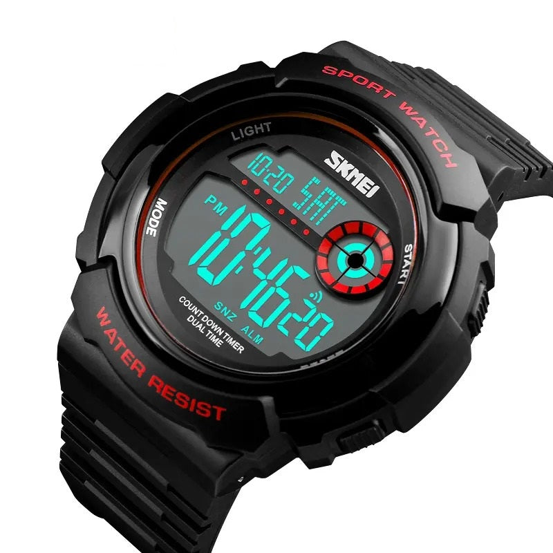 Skmei 1367 Black Black Red Digital Waterproof Men’s Sports Dual Time Watch - Stylish and Versatile