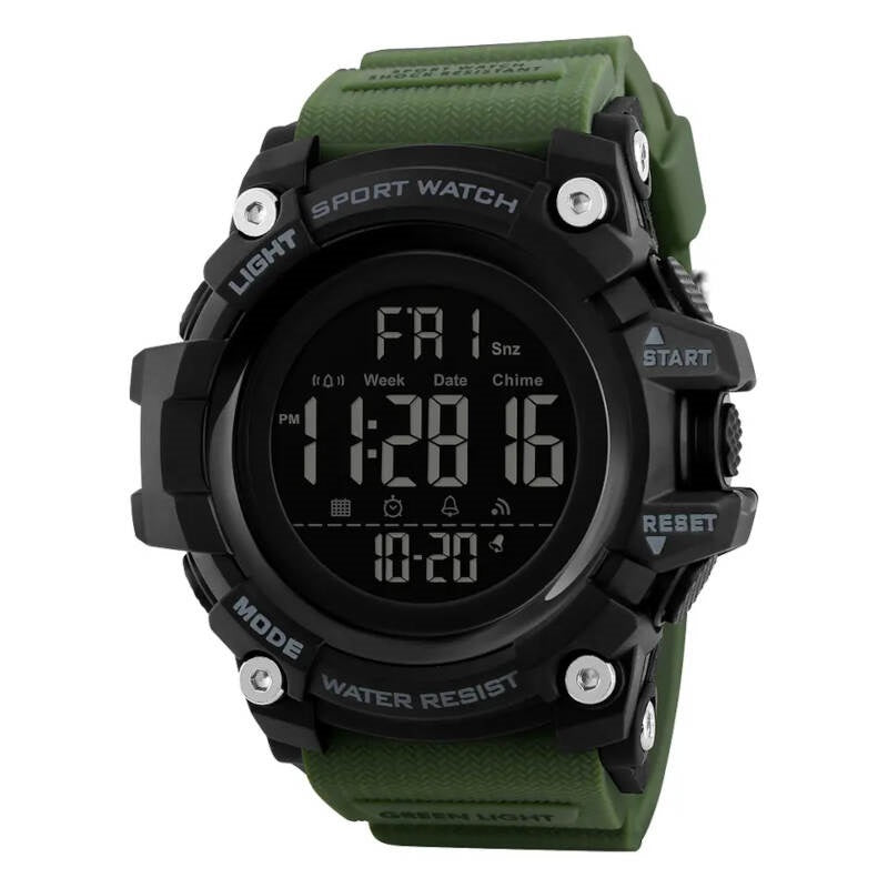 Skmei 1384 Shockproof Digital Men's Sports Watch - Rugged Army Green Design