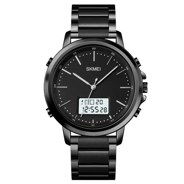 Skmei 1652 Black White Men's Analog-Digital Stainless Steel Watch - Waterproof and Multifunctional