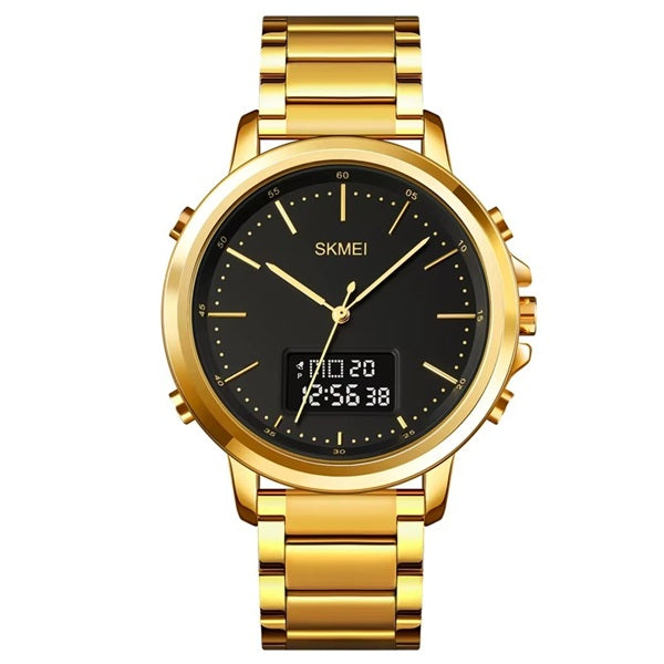 Skmei 1652 Gold Black Men's Analog-Digital Stainless Steel Watch - Waterproof and Multifunctional