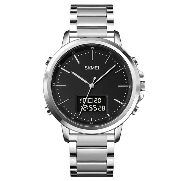 Skmei 1652 Silver Black Men's Analog-Digital Stainless Steel Watch - Waterproof and Multifunctional