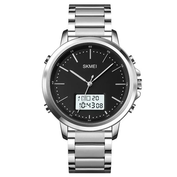 Skmei 1652 Silver White Men's Analog-Digital Stainless Steel Watch - Waterproof and Multifunctional