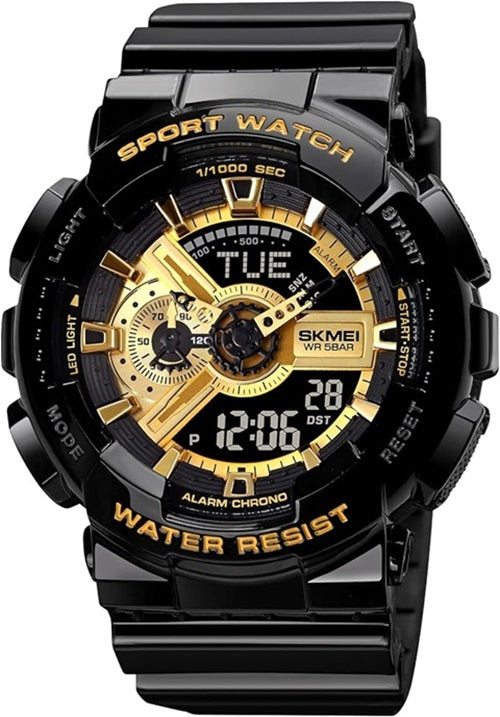 Skmei 1688 Analog-Digital Multifunction Men's Sports Watch - Black Gold Design