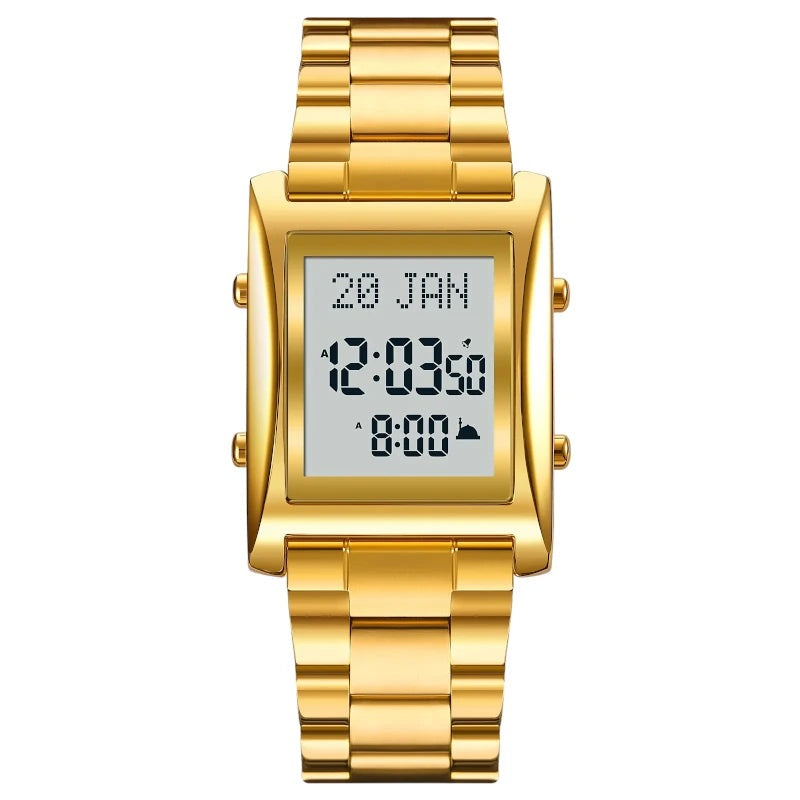 Skmei 1815 Gold White Muslim Azan Prayer Watch with Qibla Direction - Stylish and Functional