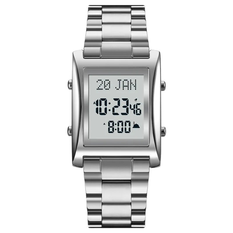 Skmei 1815 Silver White Muslim Azan Prayer Watch with Qibla Direction - Elegant and Practical