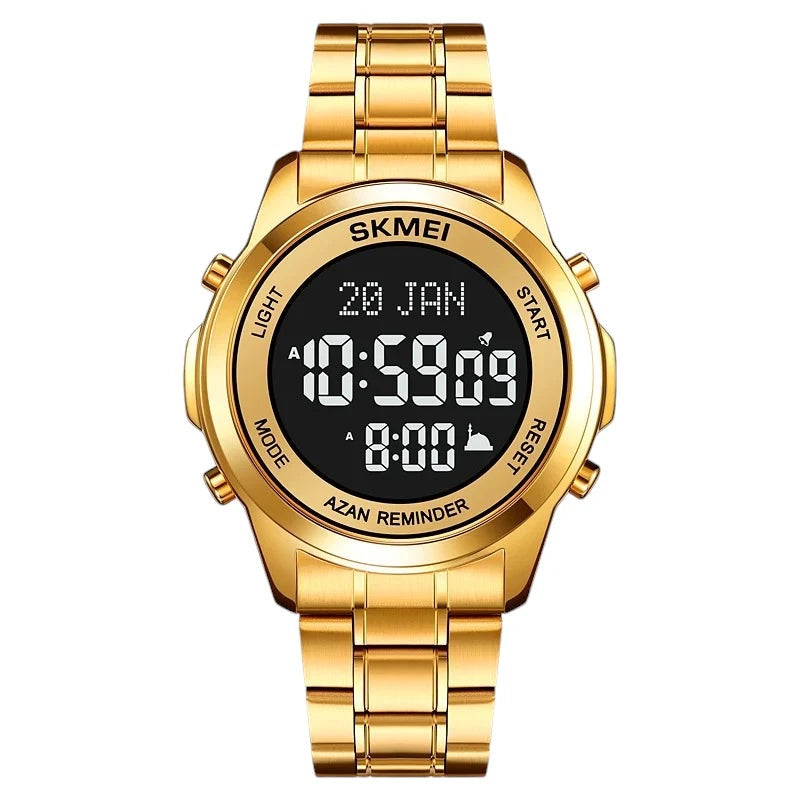 Skmei 2097 Gold Black Muslim Azan Prayer Watch with Qibla Direction
