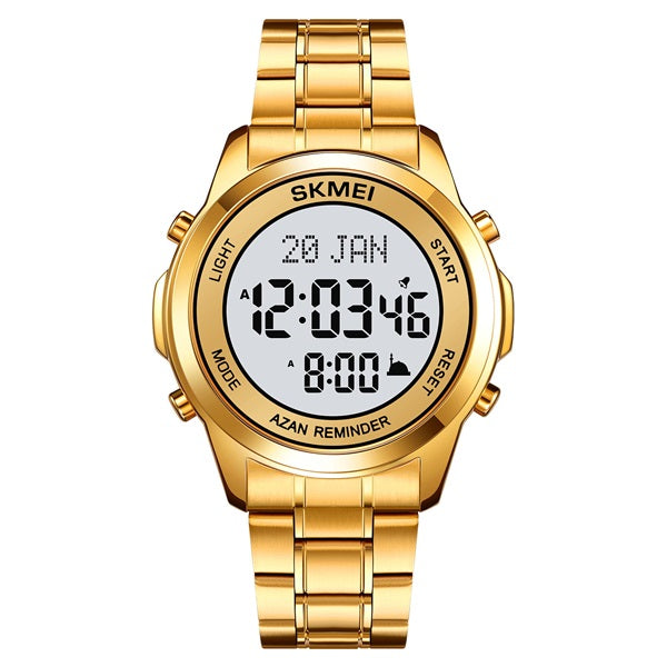 Skmei 2097 Gold White Muslim Azan Prayer Watch with Qibla Direction