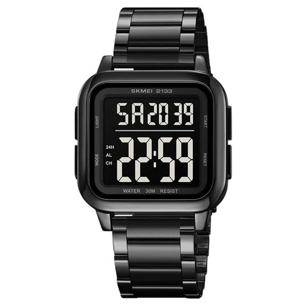 Skmei 2133 Black Black Digital Stainless Steel Watch for Men - Waterproof Multifunctional