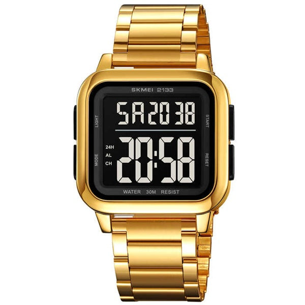 Skmei 2133 Gold Black Digital Stainless Steel Watch for Men - Waterproof Multifunctional