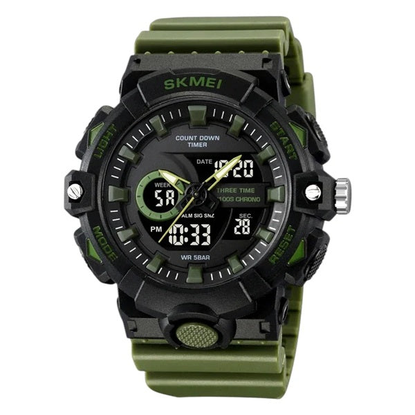 Skmei 2225 Army Green Analog-Digital Sports Watch for Men - Waterproof and Multifunctional