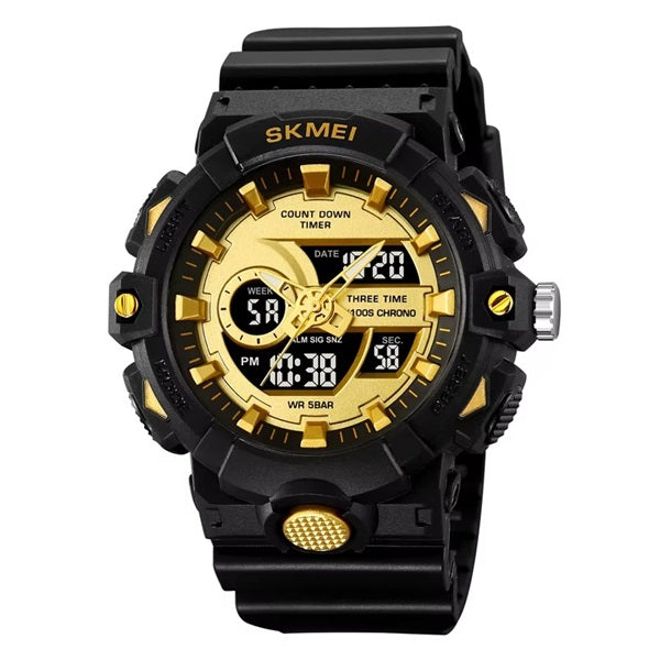 Skmei 2225 Black Gold Analog-Digital Sports Watch for Men - Waterproof and Multifunctional