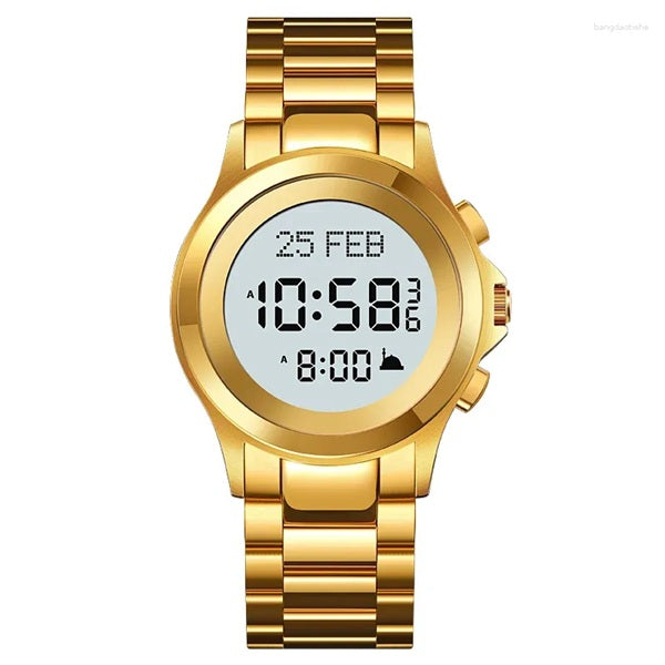 Skmei 2270 Azan Qibla Digital Watch - Gold White