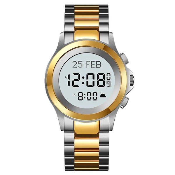 Skmei 2270 Azan Qibla Digital Watch - Silver Gold