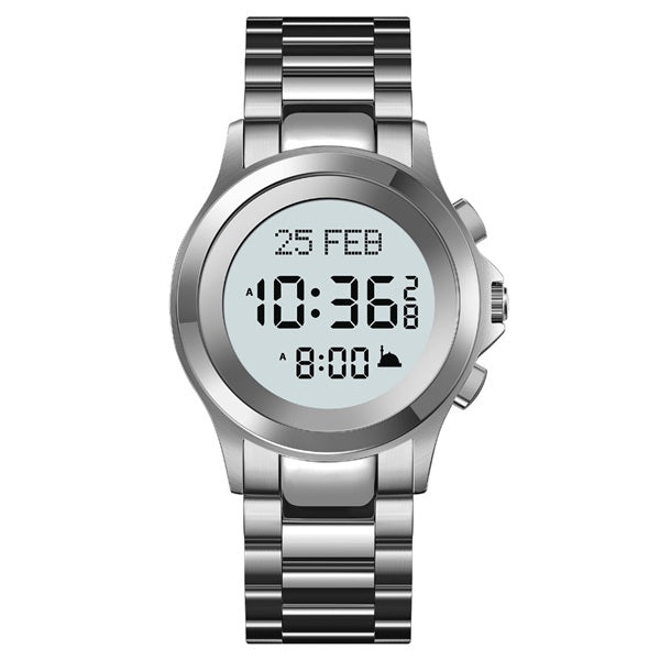 Skmei 2270 Azan Qibla Digital Watch - Silver White