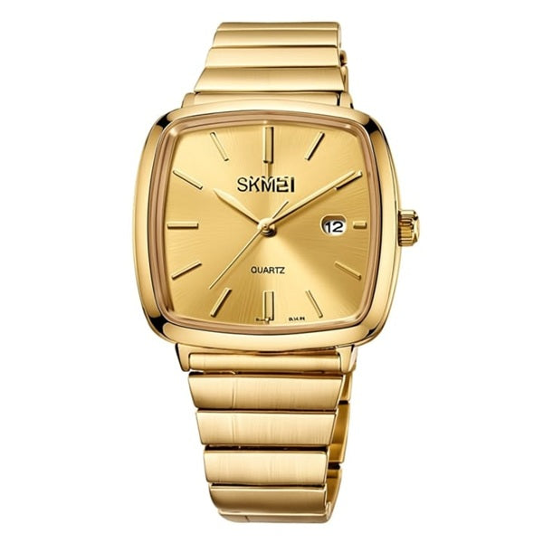Skmei 2491 Men’s Analog Watch – Gold Stainless Steel Case with Date Display