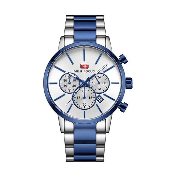Mini Focus MF0294G Silver Blue Men's Stainless Steel Watch - Stylish and Durable
