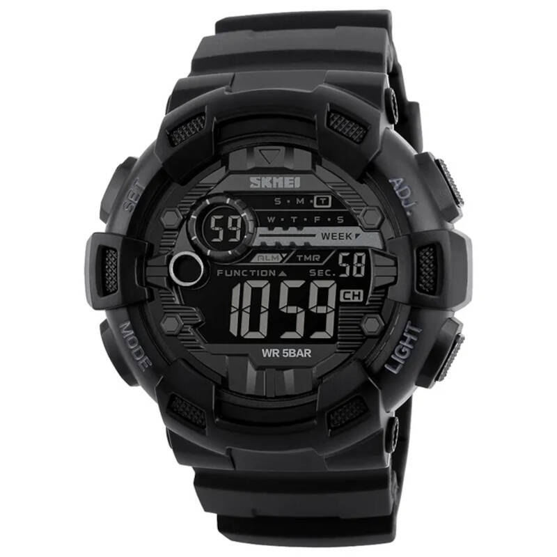 Skmei 1243 Black Digital Sport Watch with LED Display - Stylish and Functional