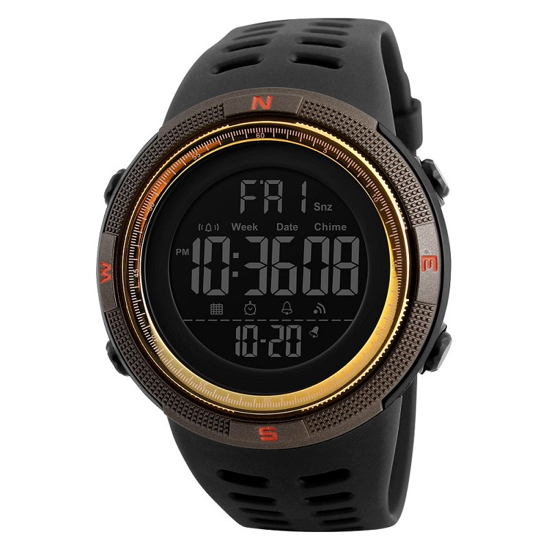 Skmei 1251 Gold Digital Waterproof Men’s Sports Multifunction Watch - Elegant and Durable